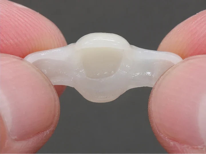 Vista posterior de los dientes frontales: DentiFlex forma un cierre detrás de los dientes adyacentes