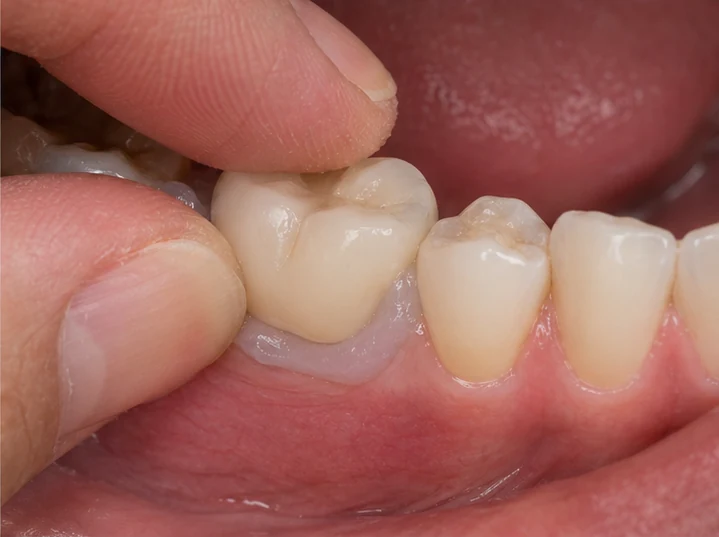 Guía visual: muela inferior ausente con dientes adyacentes